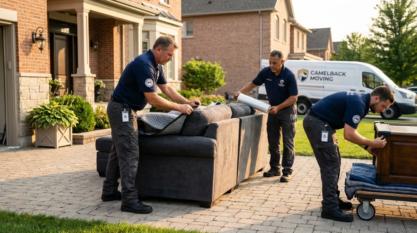 Large estate moving crew wrapping furniture in Seekonk, MA